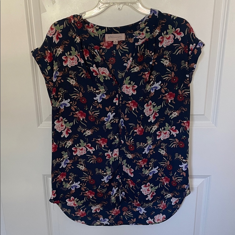 Philosophy Navy Floral Cap-Sleeve Blouse